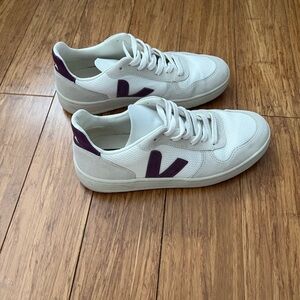 Veja White and Dark Purple Casual Sneakers